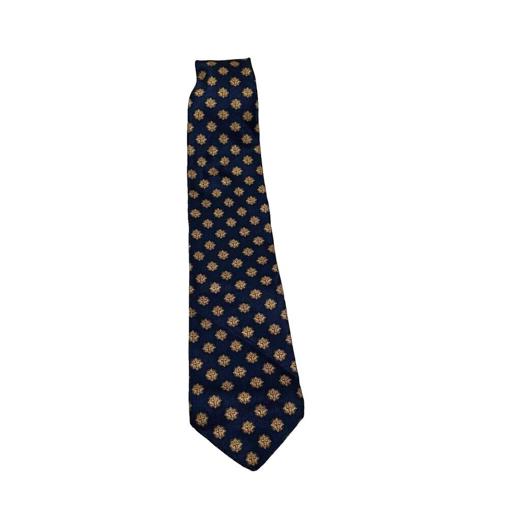 Solid Light Navy Blue Gold Diamond Cross Print Silk Neck Tie Men Career Business